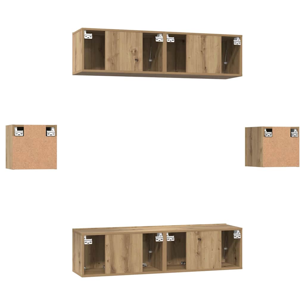 Tv-meubelset Wandgemonteerd 6 pcs Artisan Eiken Bewerkt hout is nu te koop bij PeponiXL, paradijselijk wonen!