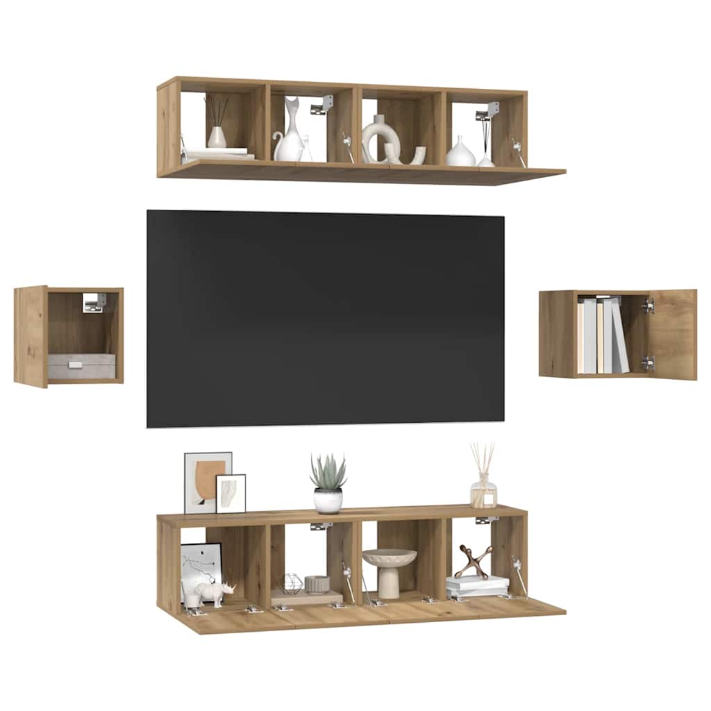 Tv-meubelset Wandgemonteerd 6 pcs Artisan Eiken Bewerkt hout is nu te koop bij PeponiXL, paradijselijk wonen!