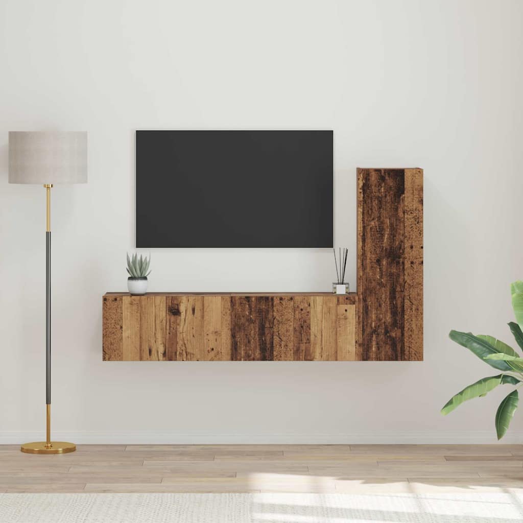 Tv-meubelset Wandgemonteerd 3 pcs Oud Hout Bewerkt hout is nu te koop bij PeponiXL, paradijselijk wonen!