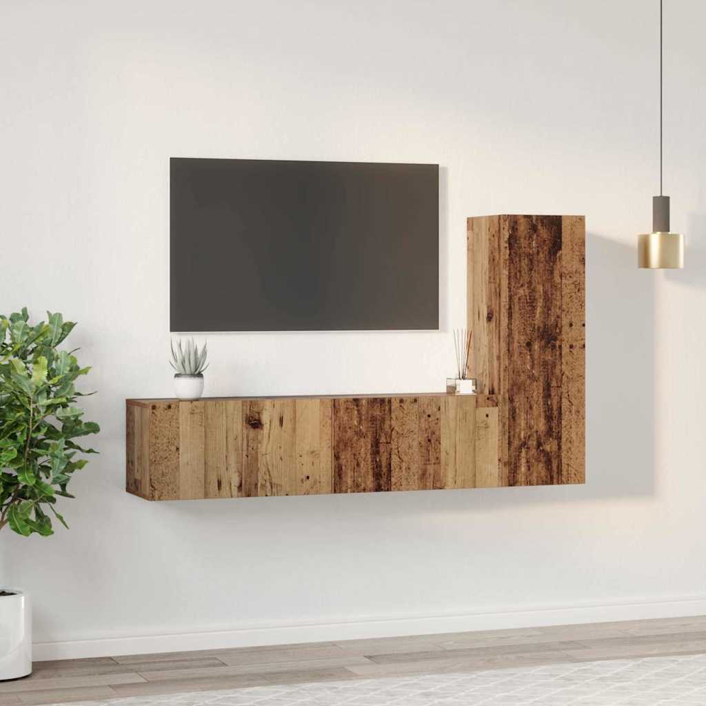 Tv-meubelset Wandgemonteerd 3 pcs Oud Hout Bewerkt hout is nu te koop bij PeponiXL, paradijselijk wonen!