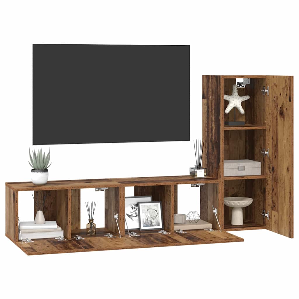Tv-meubelset Wandgemonteerd 3 pcs Oud Hout Bewerkt hout is nu te koop bij PeponiXL, paradijselijk wonen!