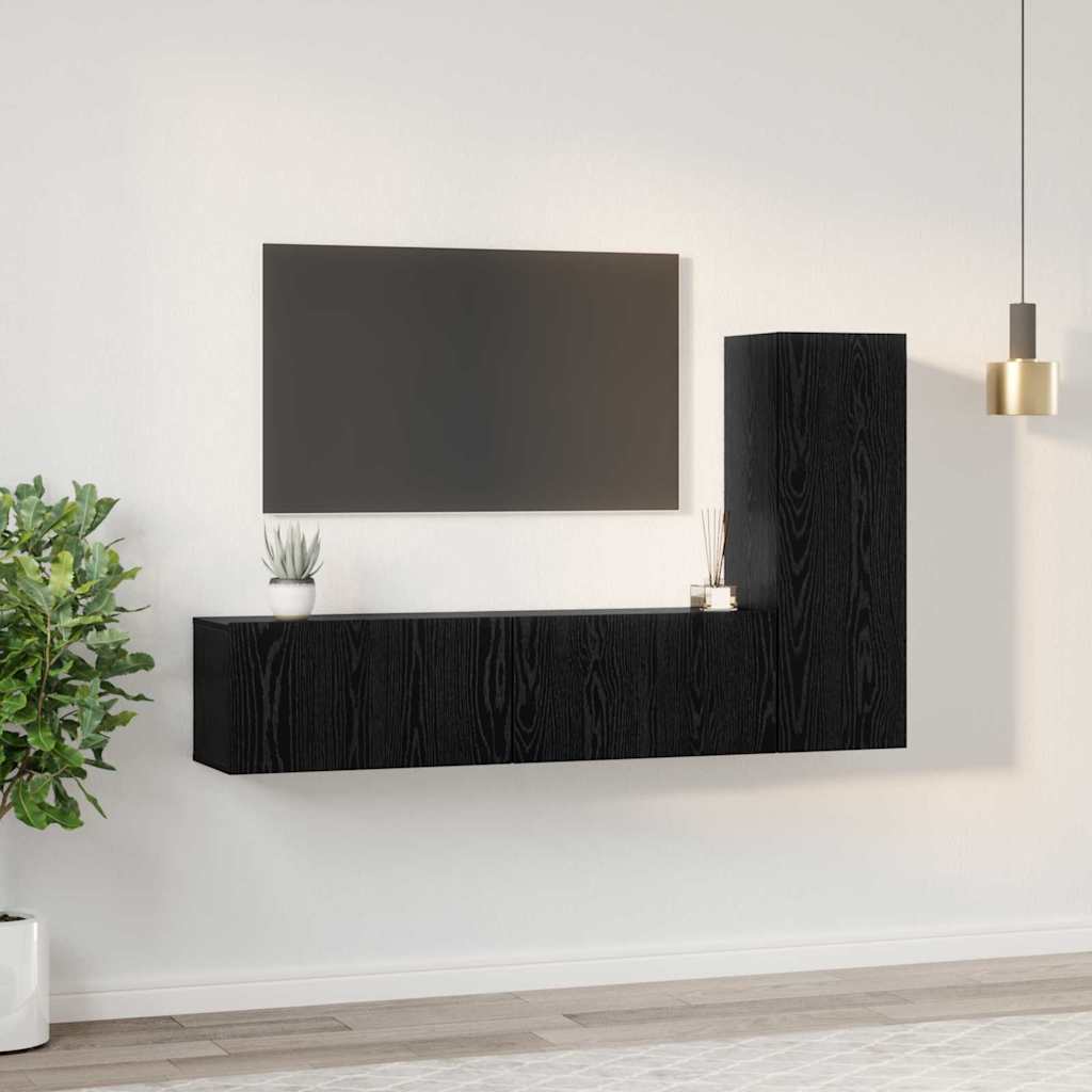 Tv-meubelset Wandgemonteerd 3 pcs Zwart Eiken Bewerkt hout is nu te koop bij PeponiXL, paradijselijk wonen!