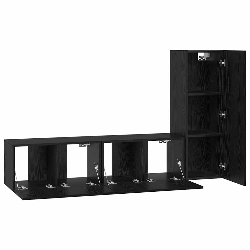 Tv-meubelset Wandgemonteerd 3 pcs Zwart Eiken Bewerkt hout is nu te koop bij PeponiXL, paradijselijk wonen!