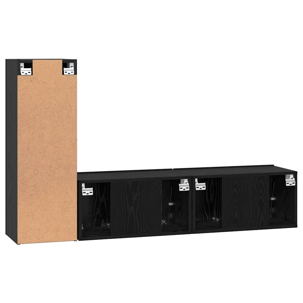 Tv-meubelset Wandgemonteerd 3 pcs Zwart Eiken Bewerkt hout is nu te koop bij PeponiXL, paradijselijk wonen!