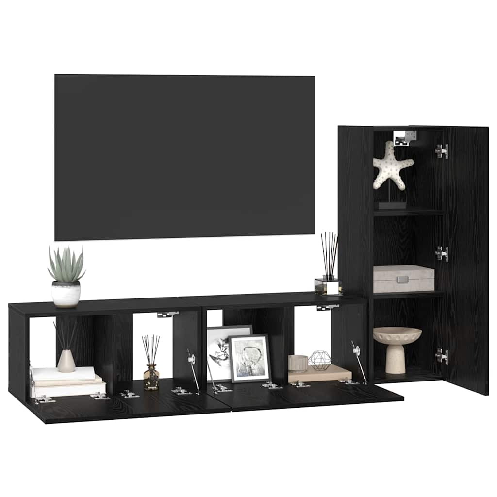 Tv-meubelset Wandgemonteerd 3 pcs Zwart Eiken Bewerkt hout is nu te koop bij PeponiXL, paradijselijk wonen!