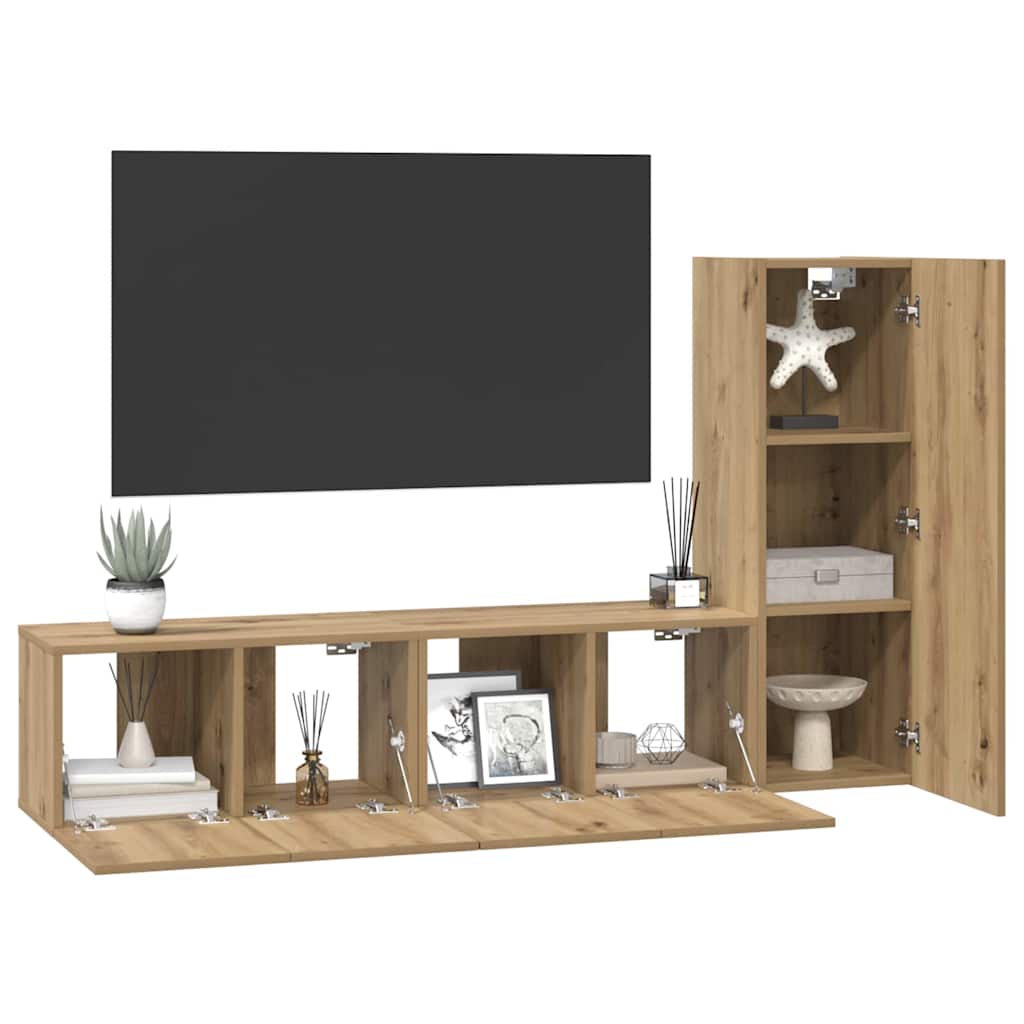 Tv-meubelset Wandgemonteerd 3 pcs Artisan Eiken Bewerkt hout is nu te koop bij PeponiXL, paradijselijk wonen!