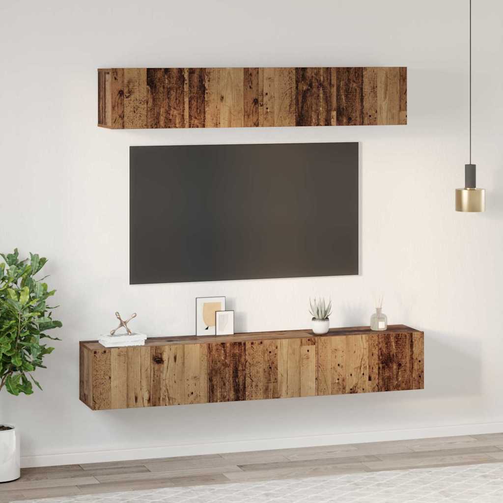 Tv-meubelset Wandgemonteerd 5 pcs Oud Hout Bewerkt hout is nu te koop bij PeponiXL, paradijselijk wonen!