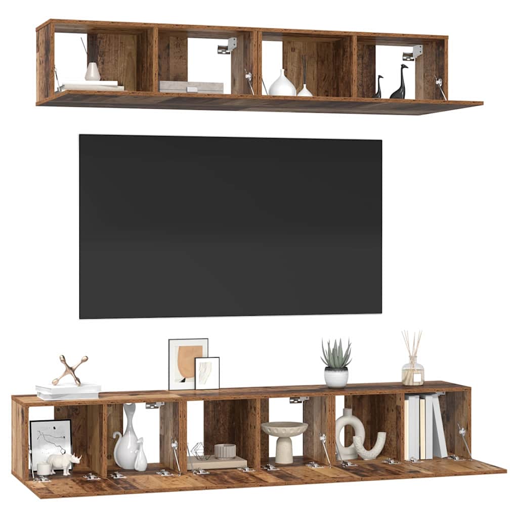 Tv-meubelset Wandgemonteerd 5 pcs Oud Hout Bewerkt hout is nu te koop bij PeponiXL, paradijselijk wonen!
