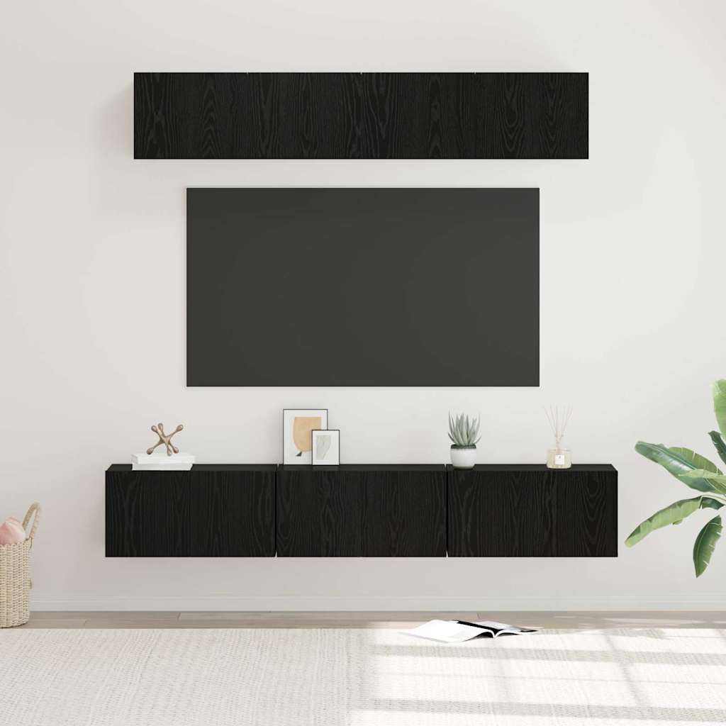Tv-meubelset Wandgemonteerd 5 pcs Zwart Eiken Bewerkt hout is nu te koop bij PeponiXL, paradijselijk wonen!