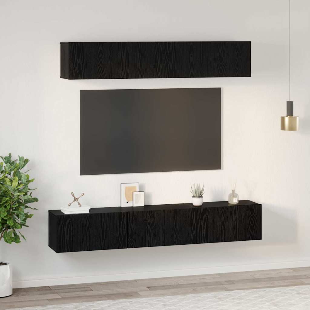 Tv-meubelset Wandgemonteerd 5 pcs Zwart Eiken Bewerkt hout is nu te koop bij PeponiXL, paradijselijk wonen!