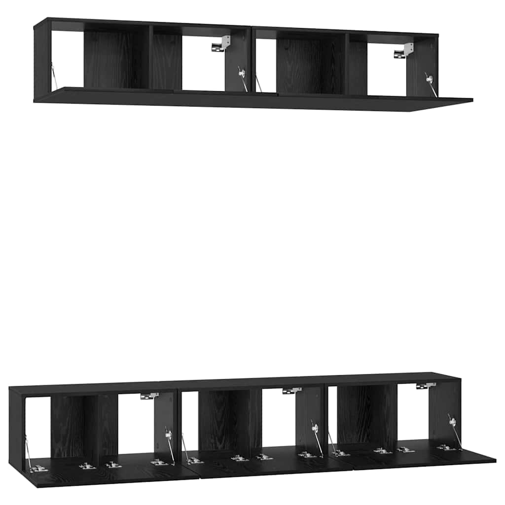 Tv-meubelset Wandgemonteerd 5 pcs Zwart Eiken Bewerkt hout is nu te koop bij PeponiXL, paradijselijk wonen!