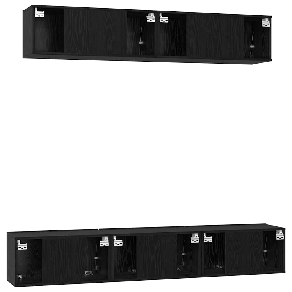 Tv-meubelset Wandgemonteerd 5 pcs Zwart Eiken Bewerkt hout is nu te koop bij PeponiXL, paradijselijk wonen!
