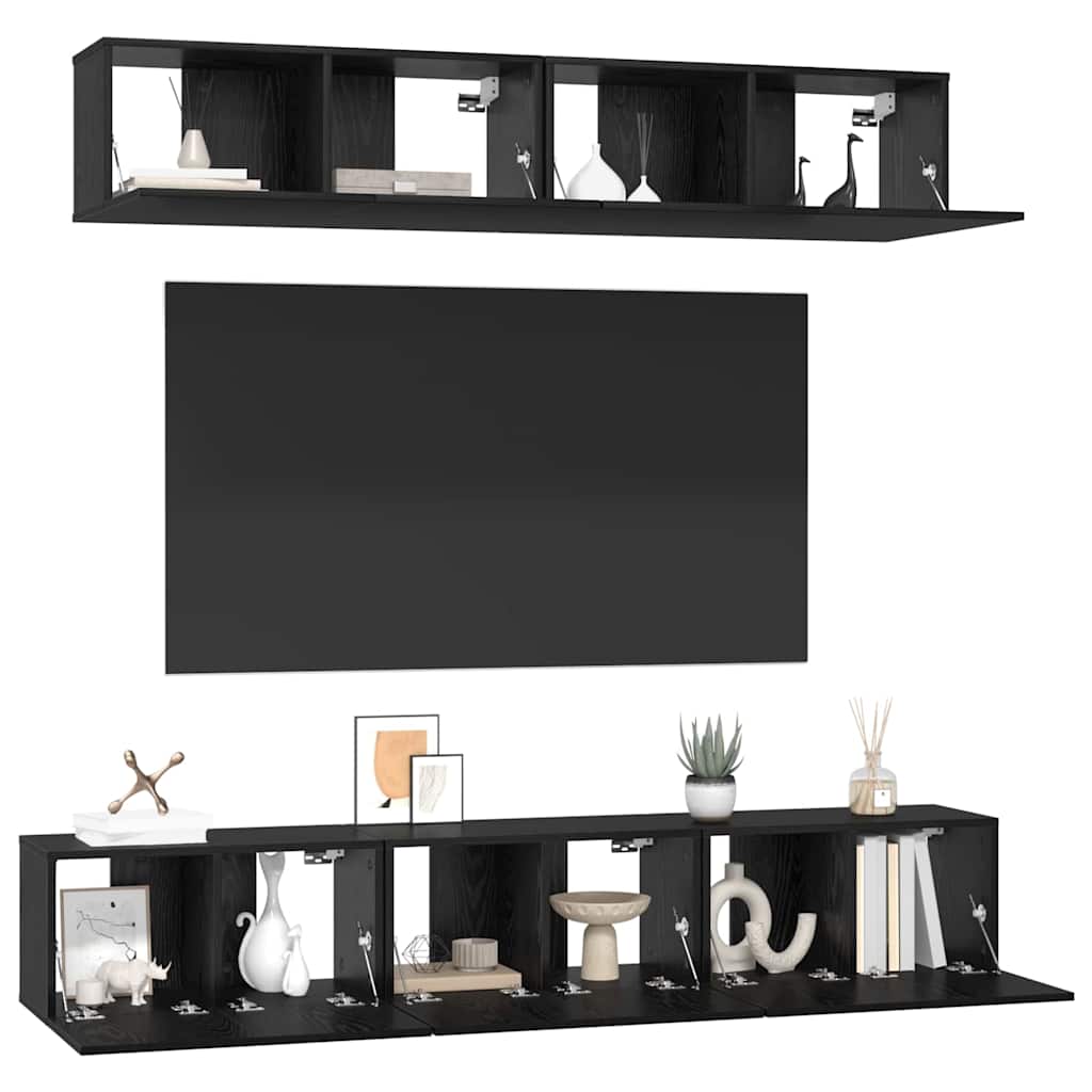Tv-meubelset Wandgemonteerd 5 pcs Zwart Eiken Bewerkt hout is nu te koop bij PeponiXL, paradijselijk wonen!