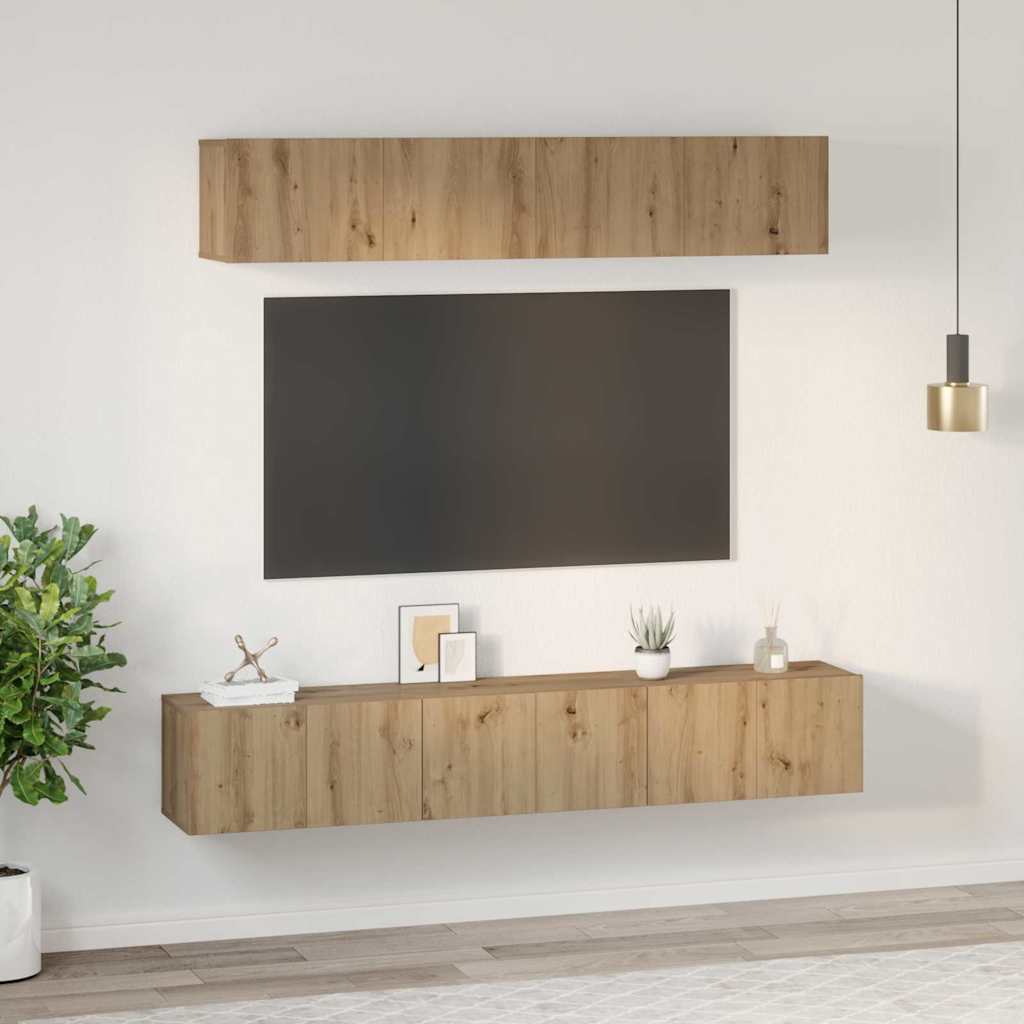 Tv-meubelset Wandgemonteerd 5 pcs Artisan Eiken Bewerkt hout is nu te koop bij PeponiXL, paradijselijk wonen!