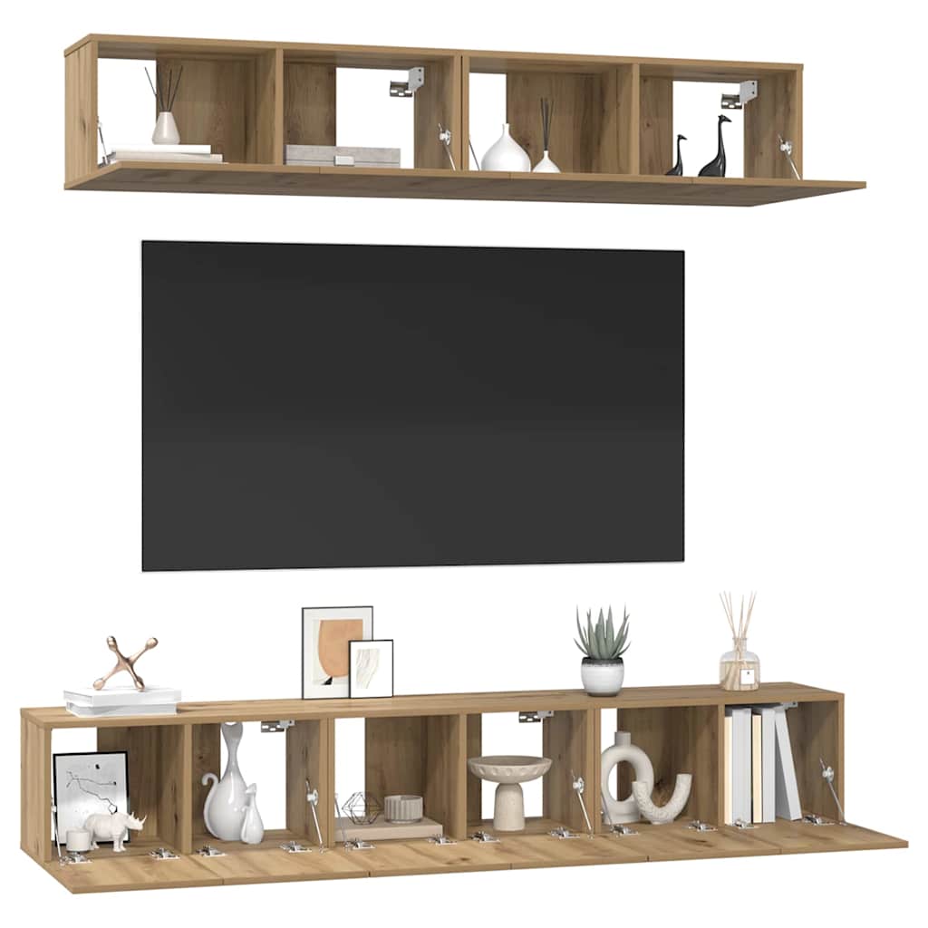 Tv-meubelset Wandgemonteerd 5 pcs Artisan Eiken Bewerkt hout is nu te koop bij PeponiXL, paradijselijk wonen!