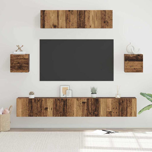 Tv-meubelset Wandgemonteerd 7 pcs Oud Hout Bewerkt hout is nu te koop bij PeponiXL, paradijselijk wonen!