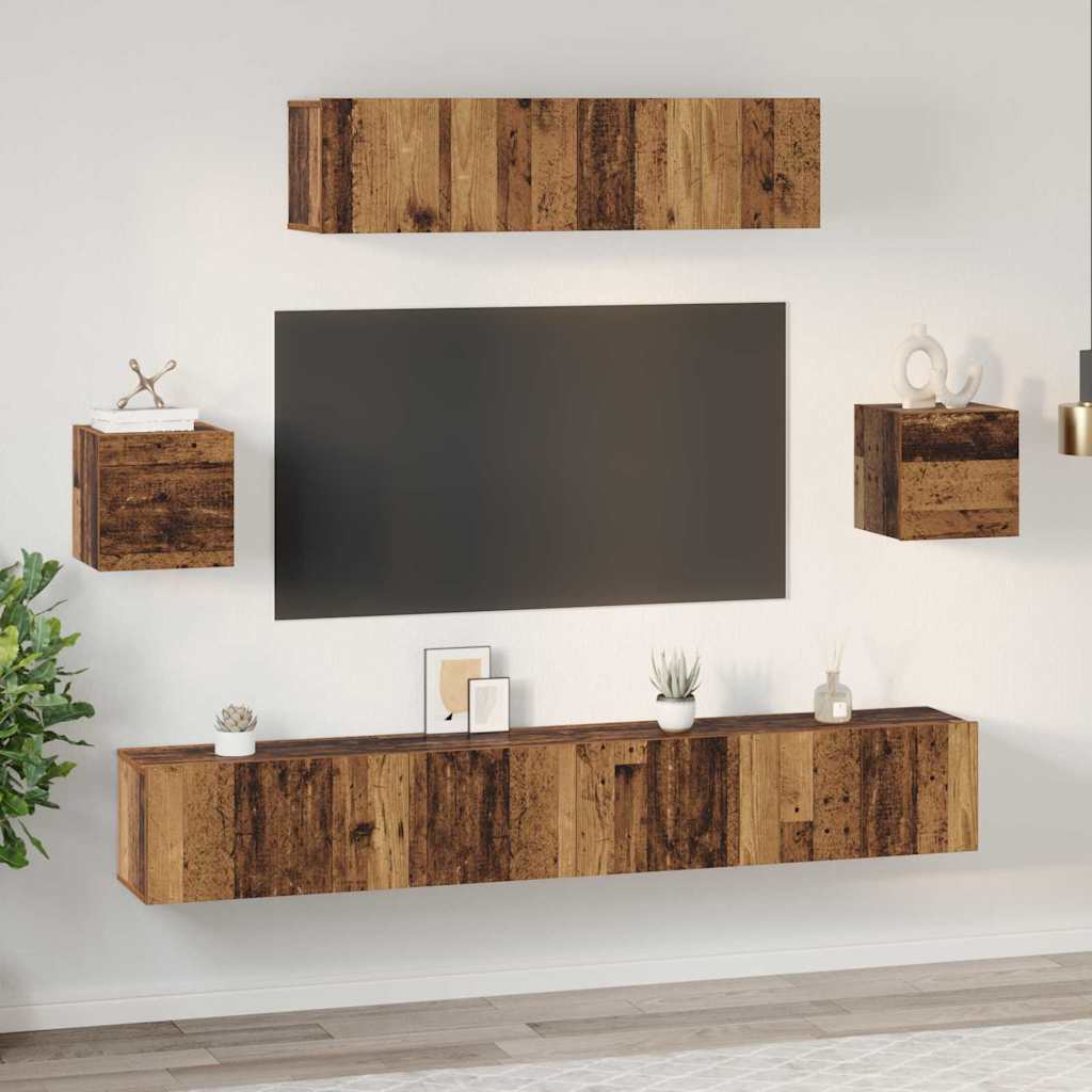 Tv-meubelset Wandgemonteerd 7 pcs Oud Hout Bewerkt hout is nu te koop bij PeponiXL, paradijselijk wonen!