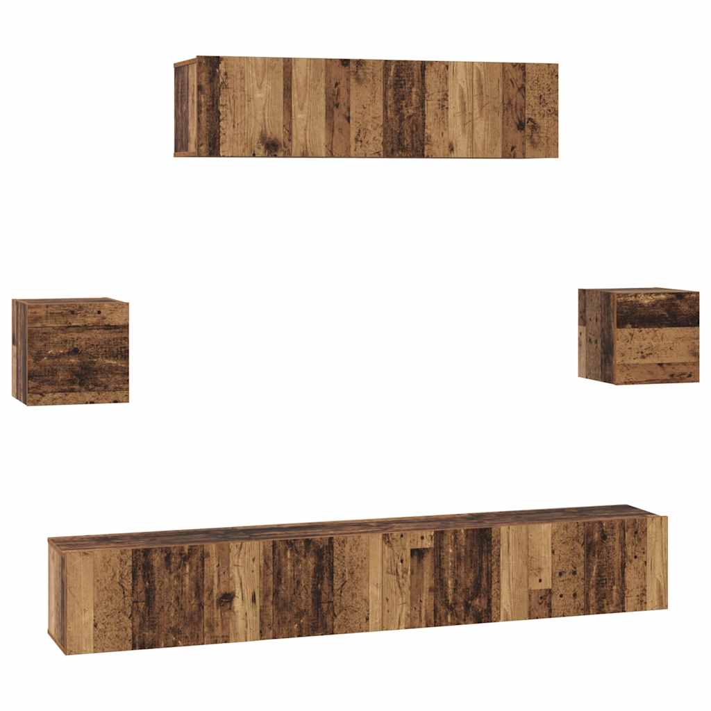 Tv-meubelset Wandgemonteerd 7 pcs Oud Hout Bewerkt hout is nu te koop bij PeponiXL, paradijselijk wonen!