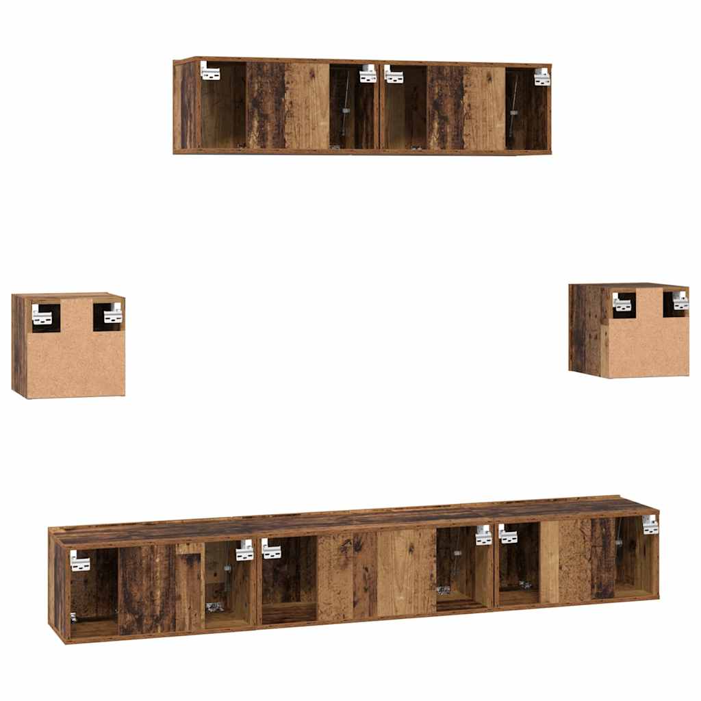 Tv-meubelset Wandgemonteerd 7 pcs Oud Hout Bewerkt hout is nu te koop bij PeponiXL, paradijselijk wonen!