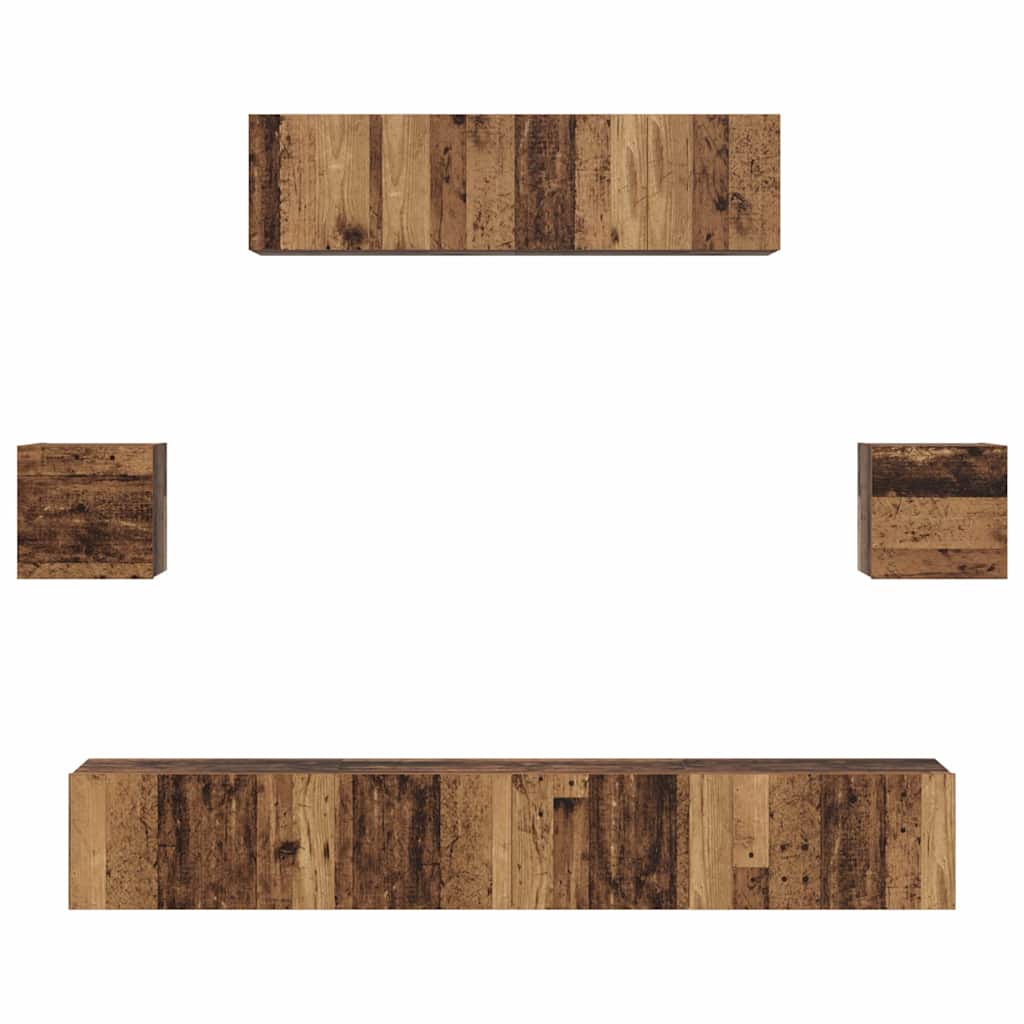 Tv-meubelset Wandgemonteerd 7 pcs Oud Hout Bewerkt hout is nu te koop bij PeponiXL, paradijselijk wonen!