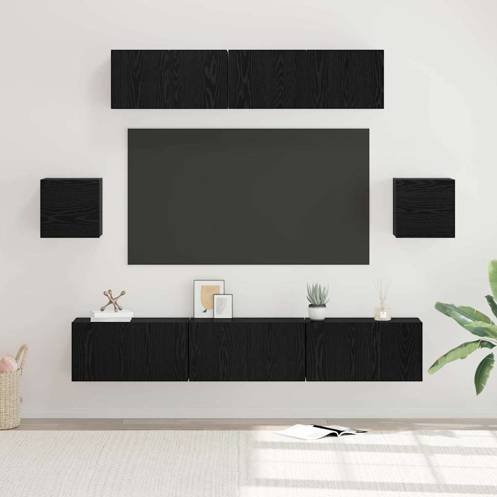 Tv-meubelset Wandgemonteerd 7 pcs Zwart Eiken Bewerkt hout is nu te koop bij PeponiXL, paradijselijk wonen!