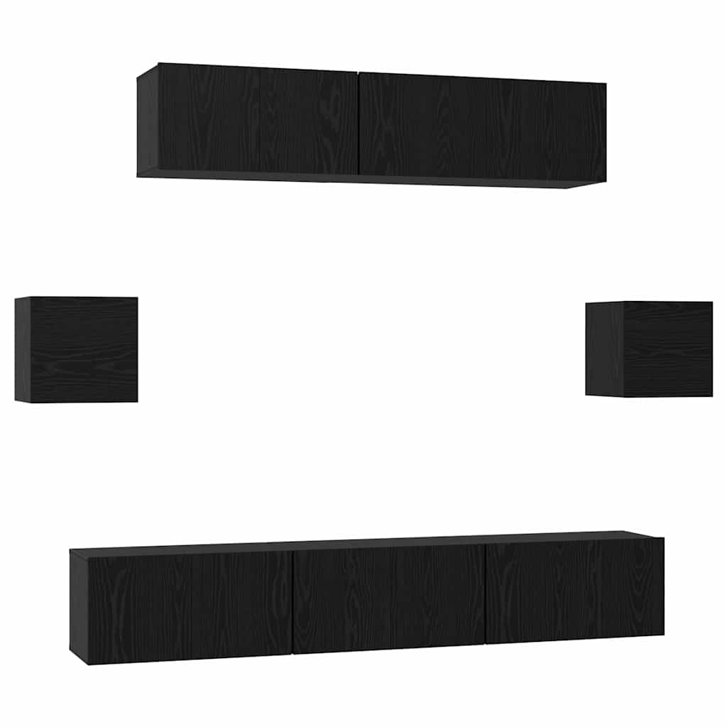 Tv-meubelset Wandgemonteerd 7 pcs Zwart Eiken Bewerkt hout is nu te koop bij PeponiXL, paradijselijk wonen!