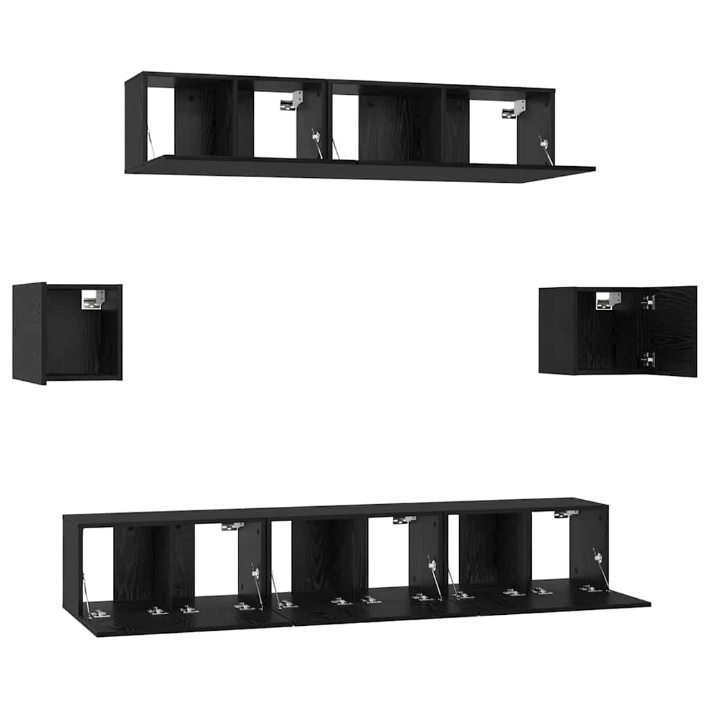 Tv-meubelset Wandgemonteerd 7 pcs Zwart Eiken Bewerkt hout is nu te koop bij PeponiXL, paradijselijk wonen!
