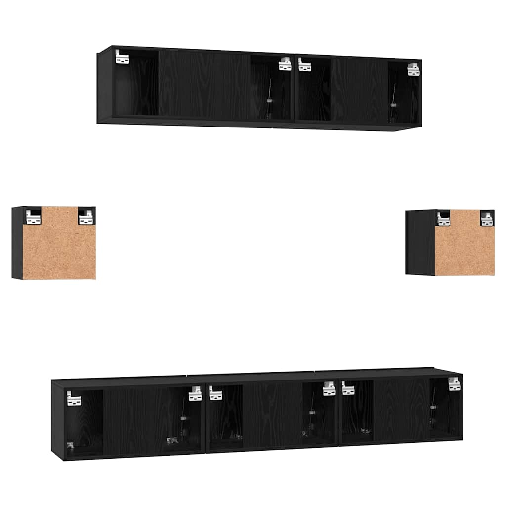 Tv-meubelset Wandgemonteerd 7 pcs Zwart Eiken Bewerkt hout is nu te koop bij PeponiXL, paradijselijk wonen!