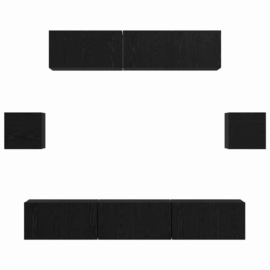 Tv-meubelset Wandgemonteerd 7 pcs Zwart Eiken Bewerkt hout is nu te koop bij PeponiXL, paradijselijk wonen!