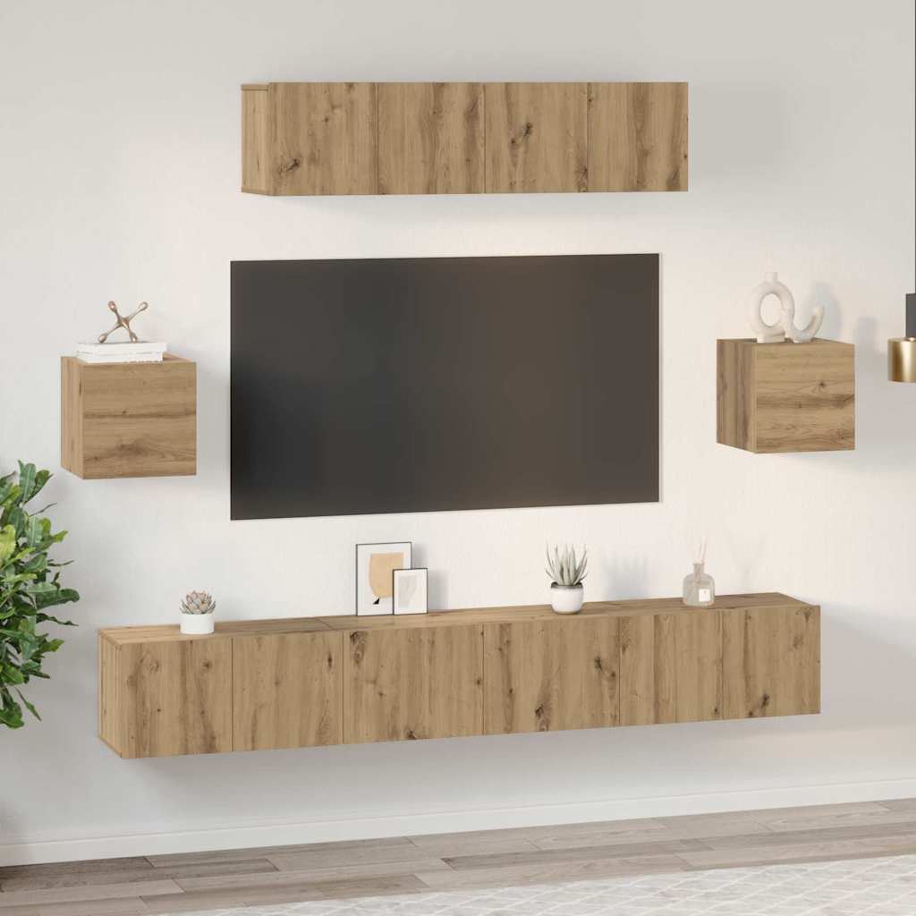 Tv-meubelset Wandgemonteerd 7 pcs Artisan Eiken Bewerkt hout is nu te koop bij PeponiXL, paradijselijk wonen!