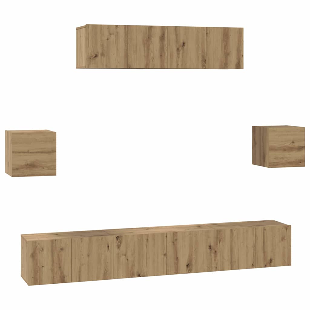 Tv-meubelset Wandgemonteerd 7 pcs Artisan Eiken Bewerkt hout is nu te koop bij PeponiXL, paradijselijk wonen!
