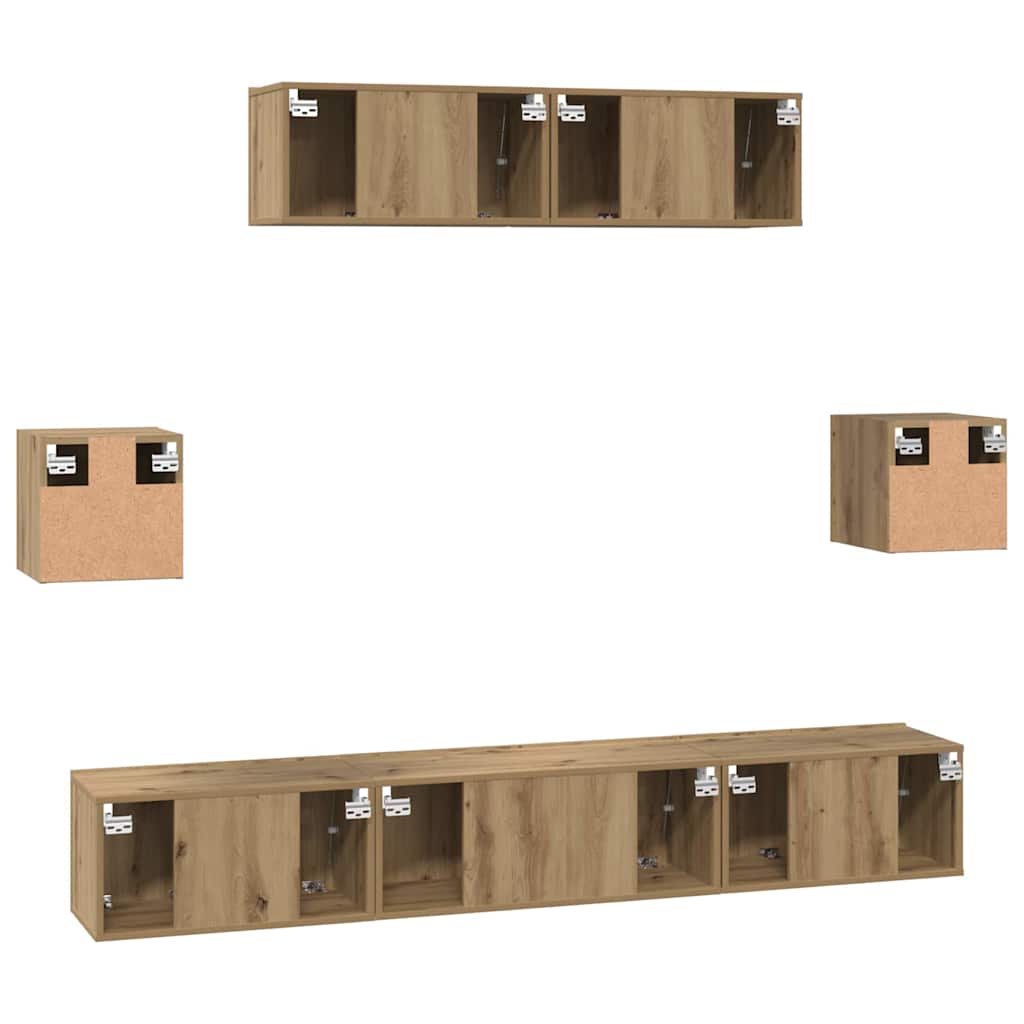 Tv-meubelset Wandgemonteerd 7 pcs Artisan Eiken Bewerkt hout is nu te koop bij PeponiXL, paradijselijk wonen!