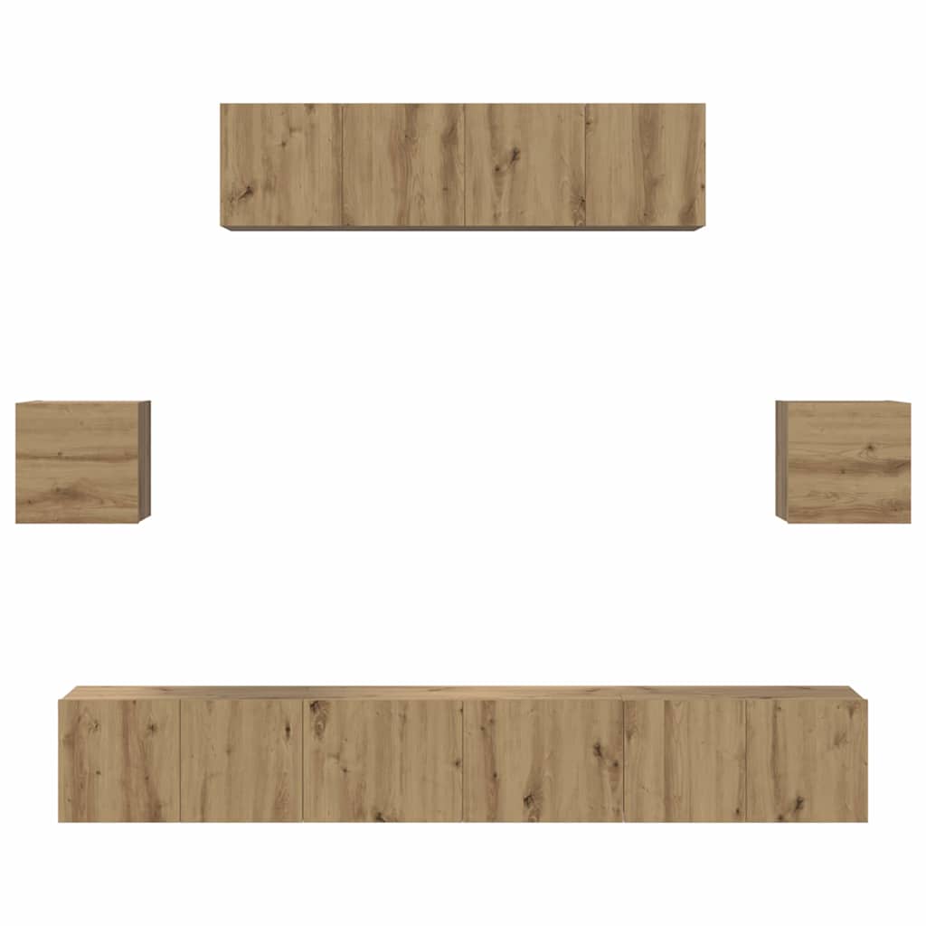 Tv-meubelset Wandgemonteerd 7 pcs Artisan Eiken Bewerkt hout is nu te koop bij PeponiXL, paradijselijk wonen!