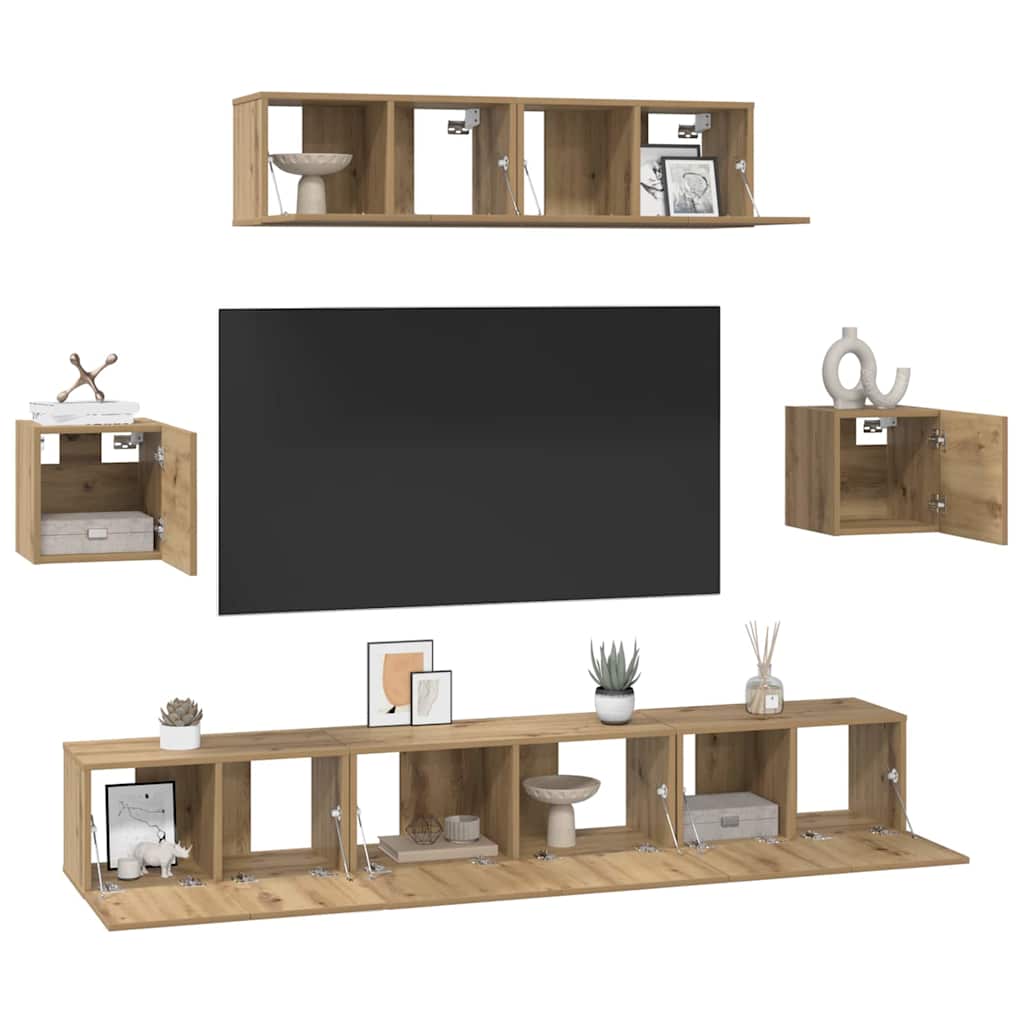 Tv-meubelset Wandgemonteerd 7 pcs Artisan Eiken Bewerkt hout is nu te koop bij PeponiXL, paradijselijk wonen!