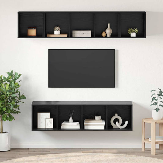 Tv-meubelset Wandgemonteerd 4 pcs Zwart Eiken Bewerkt hout is nu te koop bij PeponiXL, paradijselijk wonen!