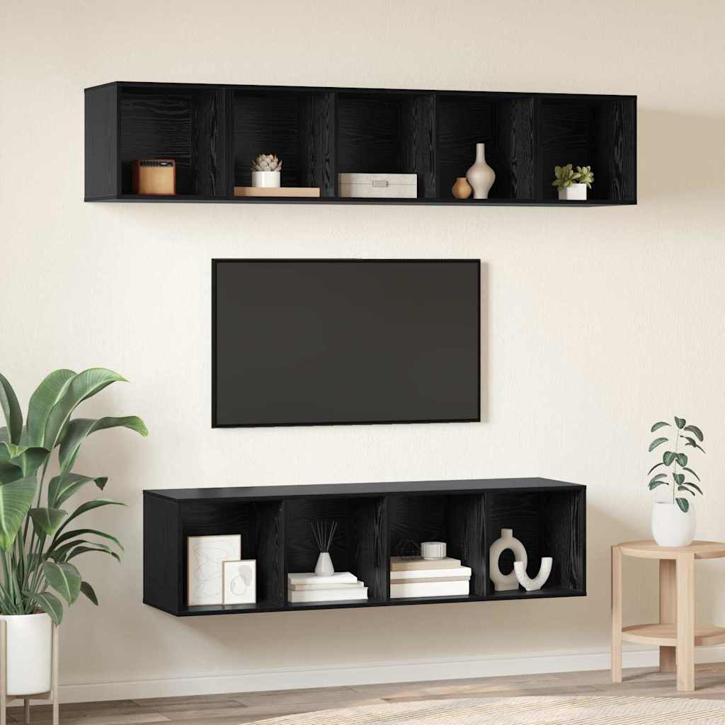 Tv-meubelset Wandgemonteerd 4 pcs Zwart Eiken Bewerkt hout is nu te koop bij PeponiXL, paradijselijk wonen!