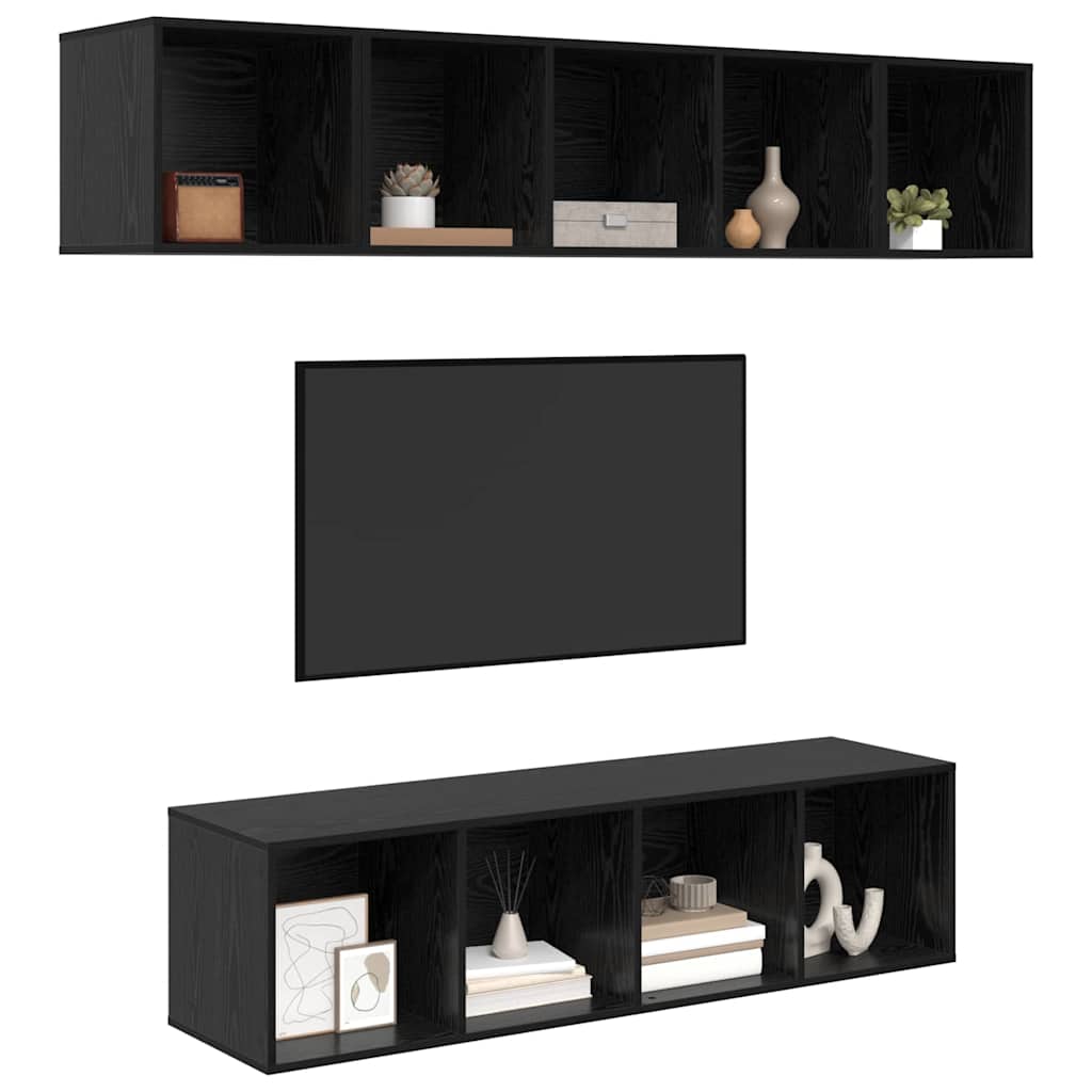 Tv-meubelset Wandgemonteerd 4 pcs Zwart Eiken Bewerkt hout is nu te koop bij PeponiXL, paradijselijk wonen!