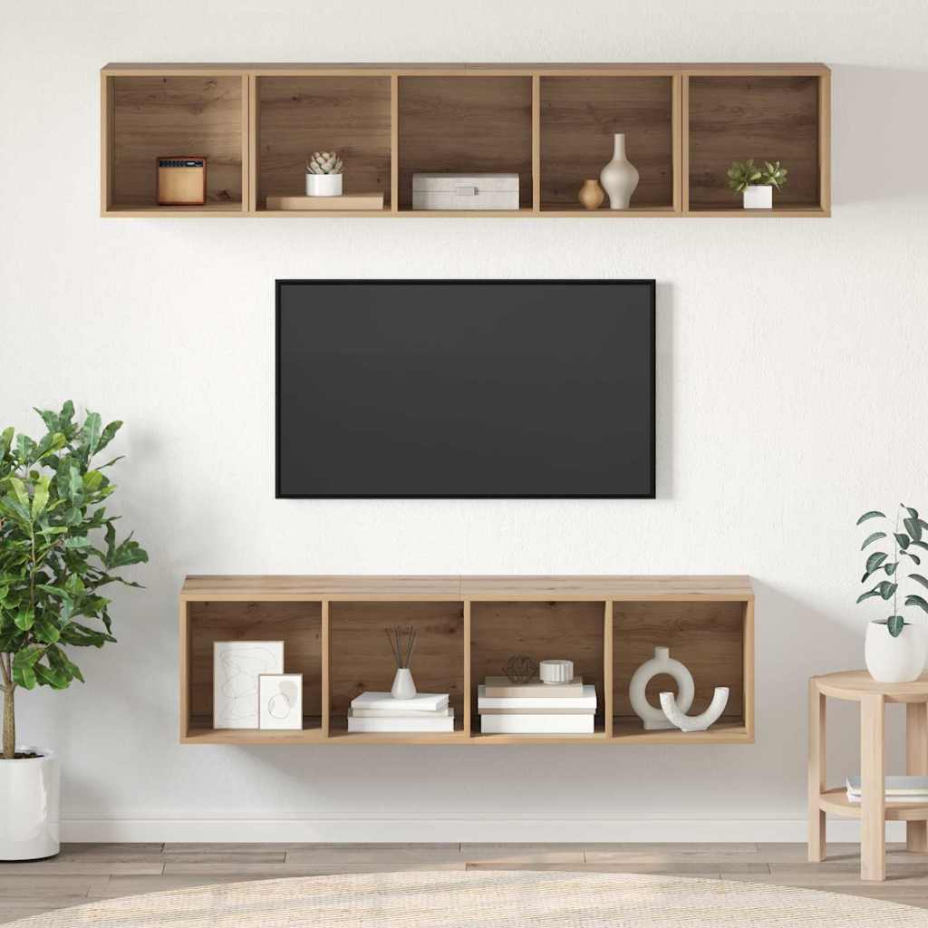 Tv-meubelset Wandgemonteerd 4 pcs Artisan Eiken Bewerkt hout is nu te koop bij PeponiXL, paradijselijk wonen!
