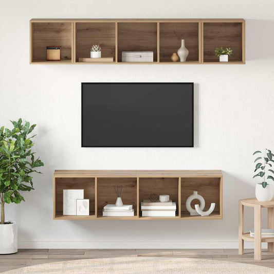 Tv-meubelset Wandgemonteerd 4 pcs Artisan Eiken Bewerkt hout is nu te koop bij PeponiXL, paradijselijk wonen!