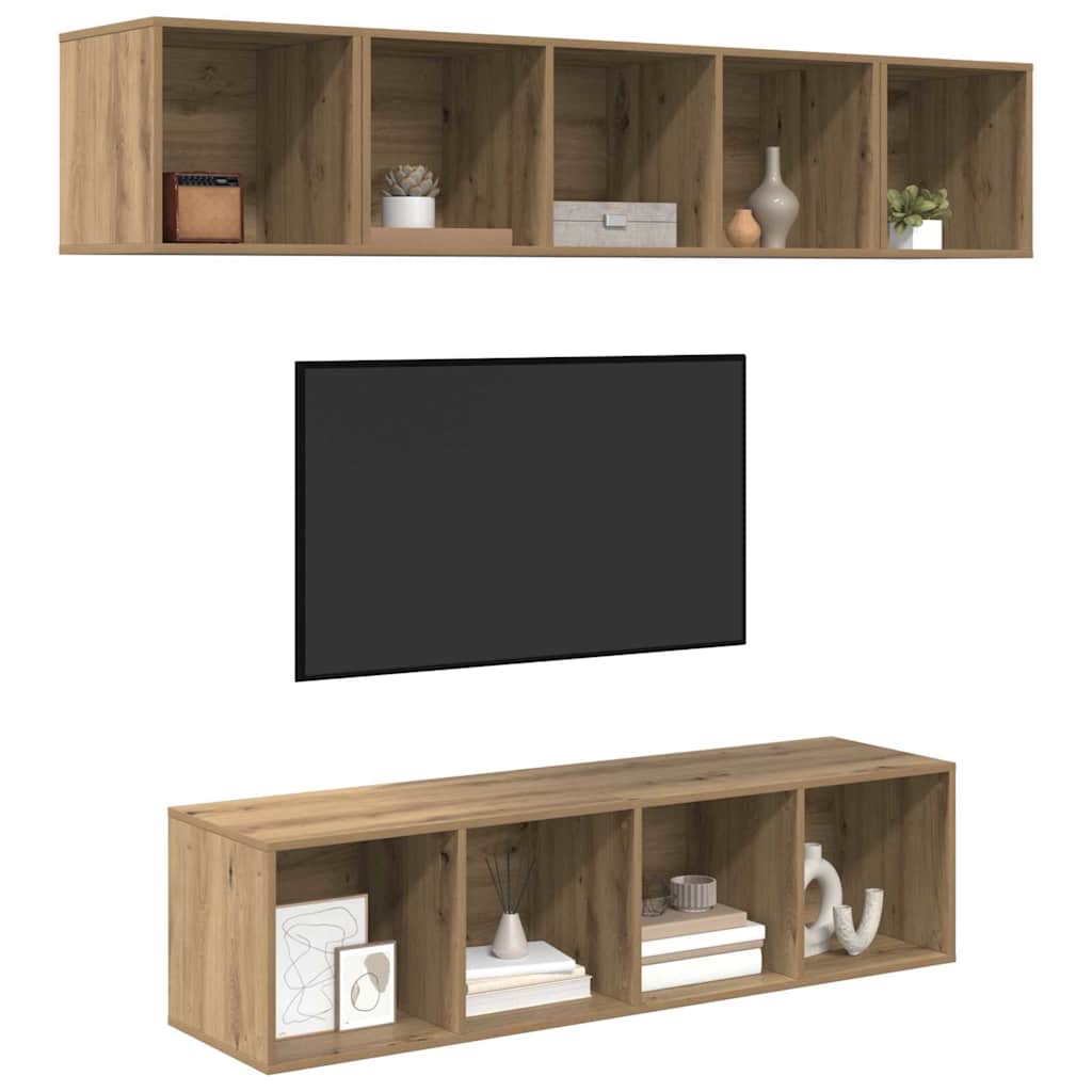 Tv-meubelset Wandgemonteerd 4 pcs Artisan Eiken Bewerkt hout is nu te koop bij PeponiXL, paradijselijk wonen!
