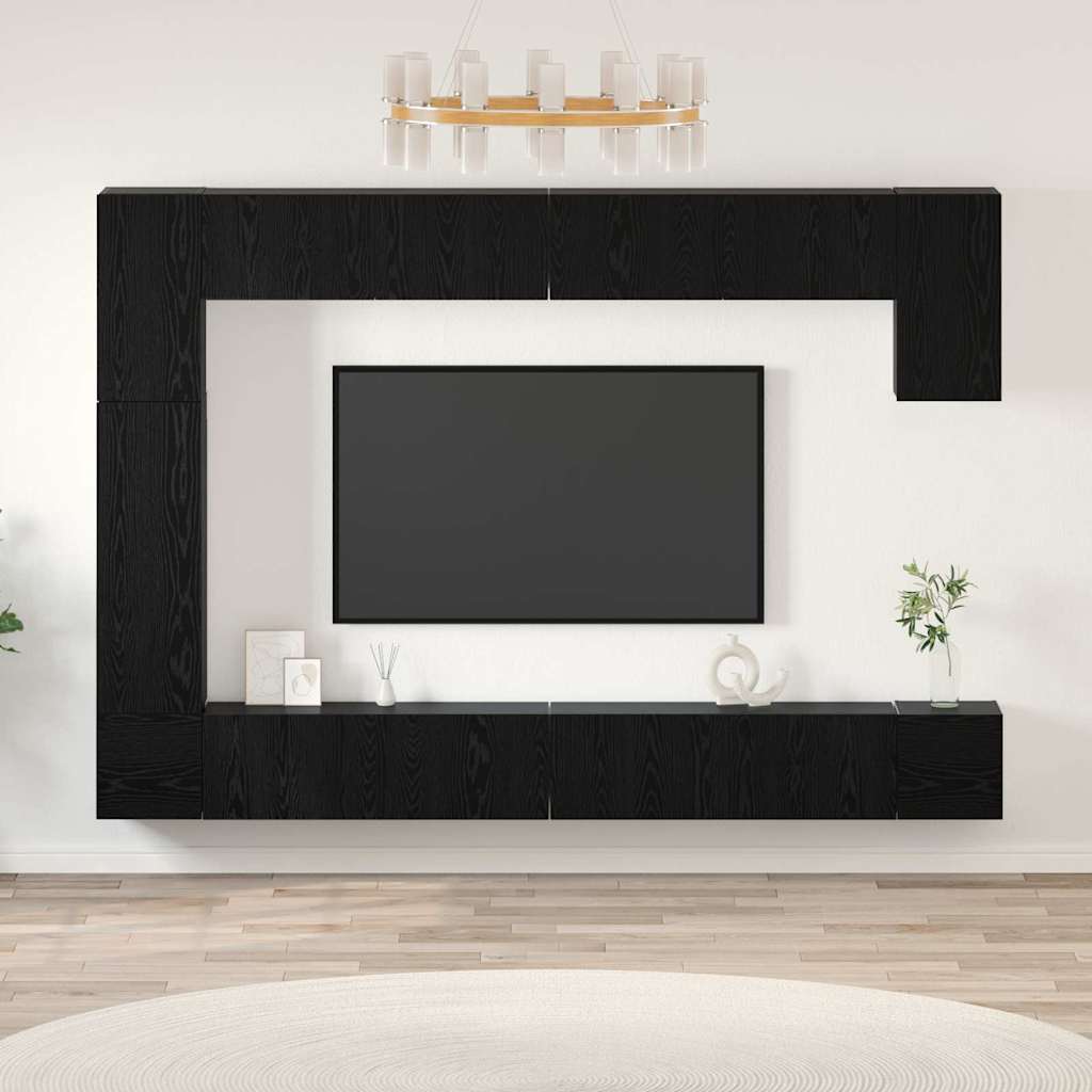 Tv-meubelset Wandgemonteerd 9 pcs Zwart Eiken Bewerkt hout is nu te koop bij PeponiXL, paradijselijk wonen!