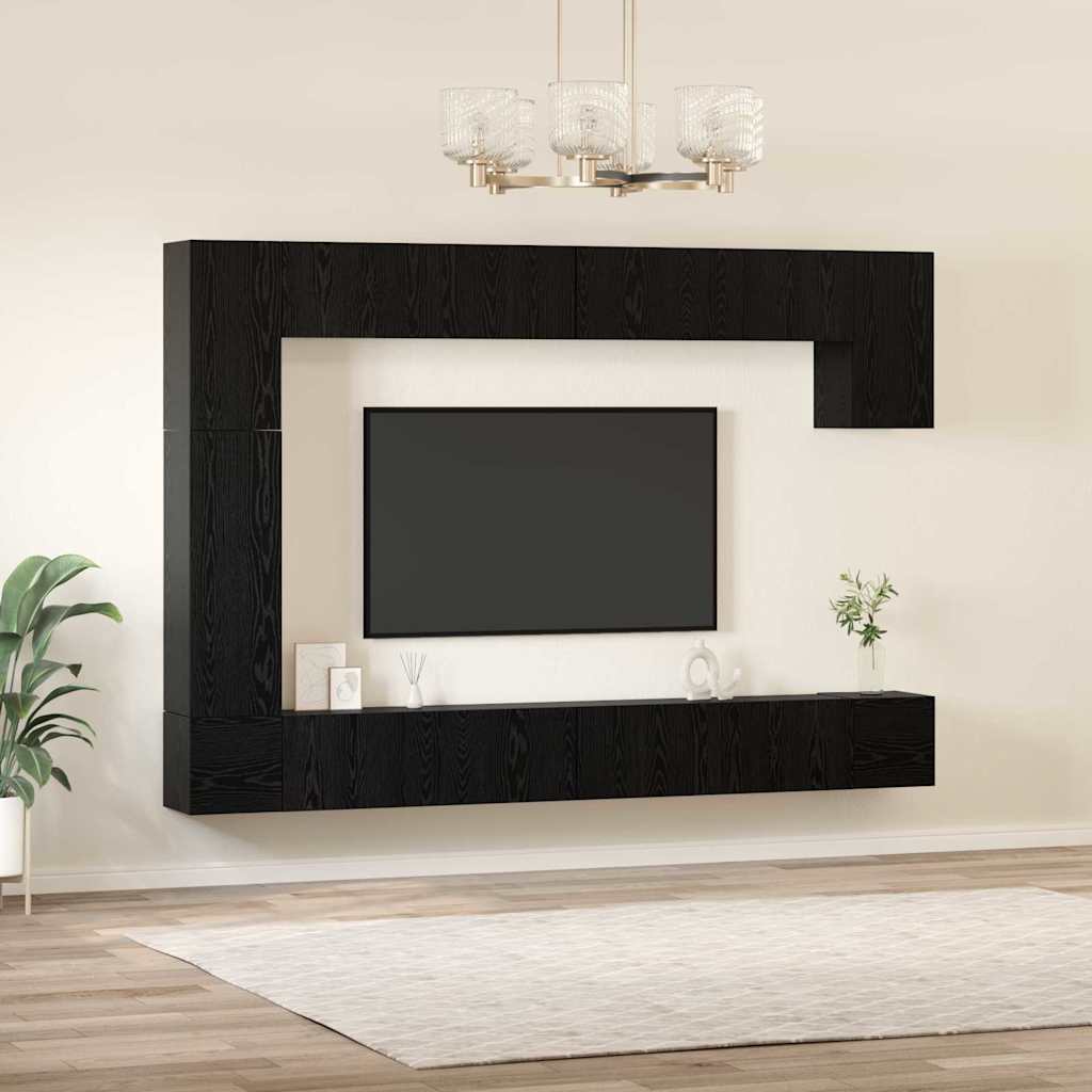 Tv-meubelset Wandgemonteerd 9 pcs Zwart Eiken Bewerkt hout is nu te koop bij PeponiXL, paradijselijk wonen!