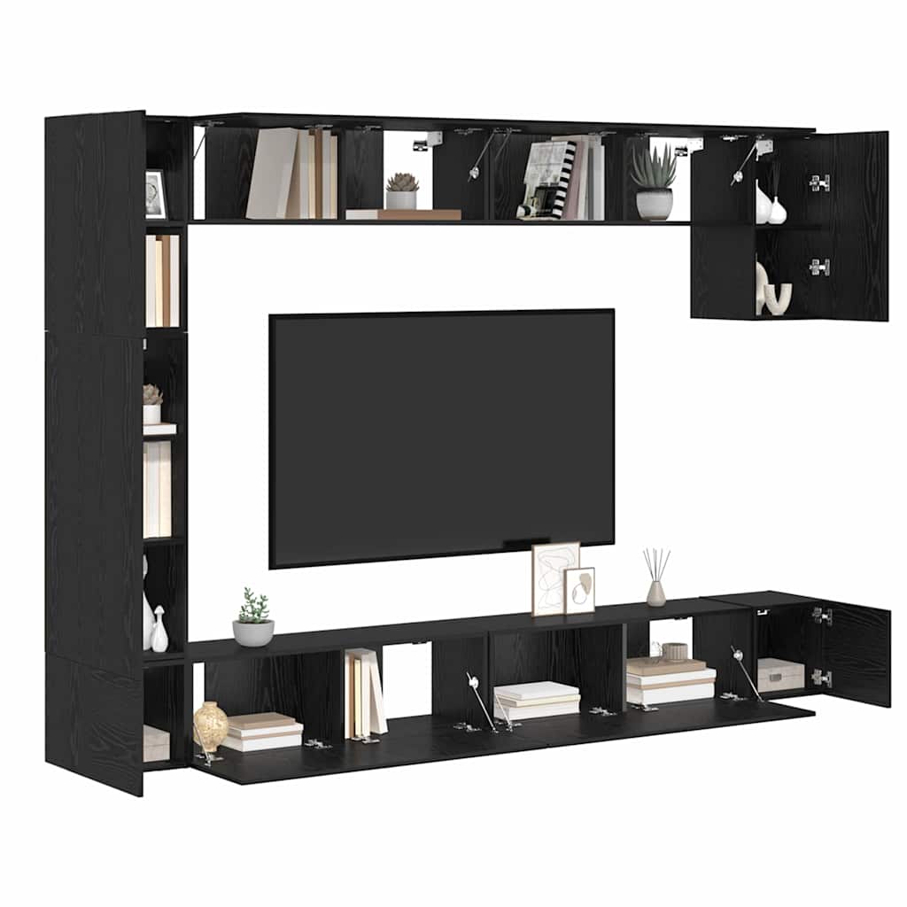 Tv-meubelset Wandgemonteerd 9 pcs Zwart Eiken Bewerkt hout is nu te koop bij PeponiXL, paradijselijk wonen!