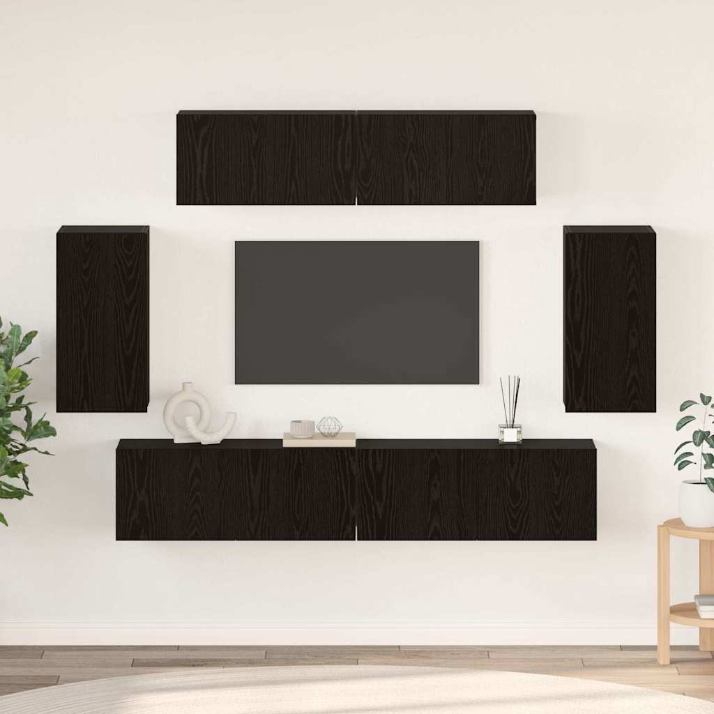 Tv-meubelset Wandgemonteerd 6 pcs Zwart Eiken Bewerkt hout is nu te koop bij PeponiXL, paradijselijk wonen!
