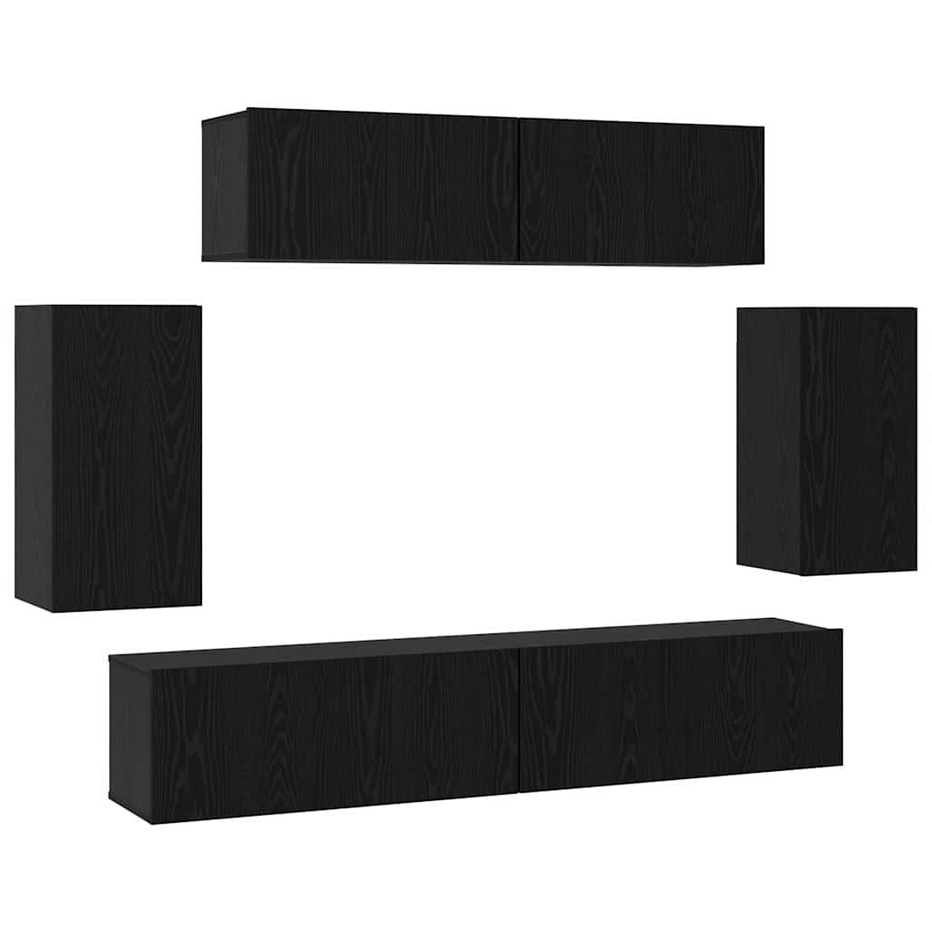 Tv-meubelset Wandgemonteerd 6 pcs Zwart Eiken Bewerkt hout is nu te koop bij PeponiXL, paradijselijk wonen!