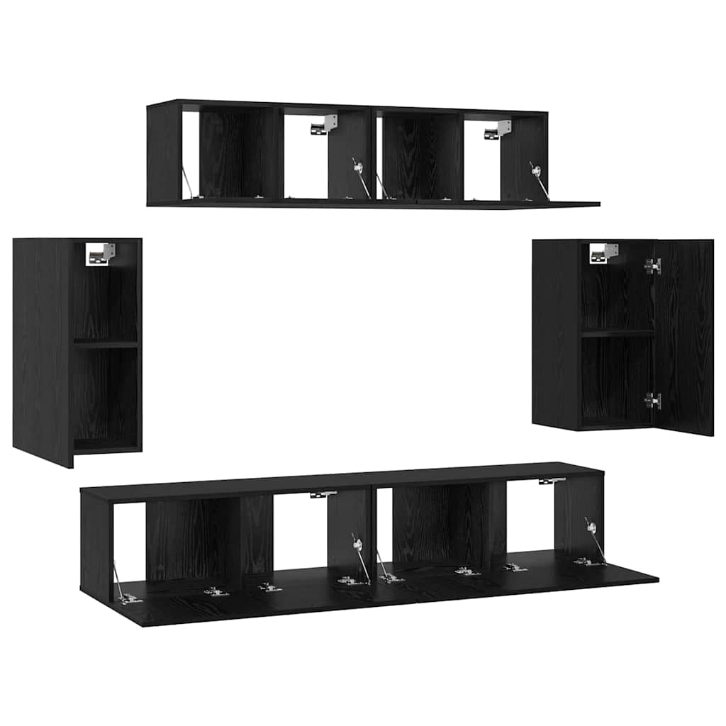 Tv-meubelset Wandgemonteerd 6 pcs Zwart Eiken Bewerkt hout is nu te koop bij PeponiXL, paradijselijk wonen!