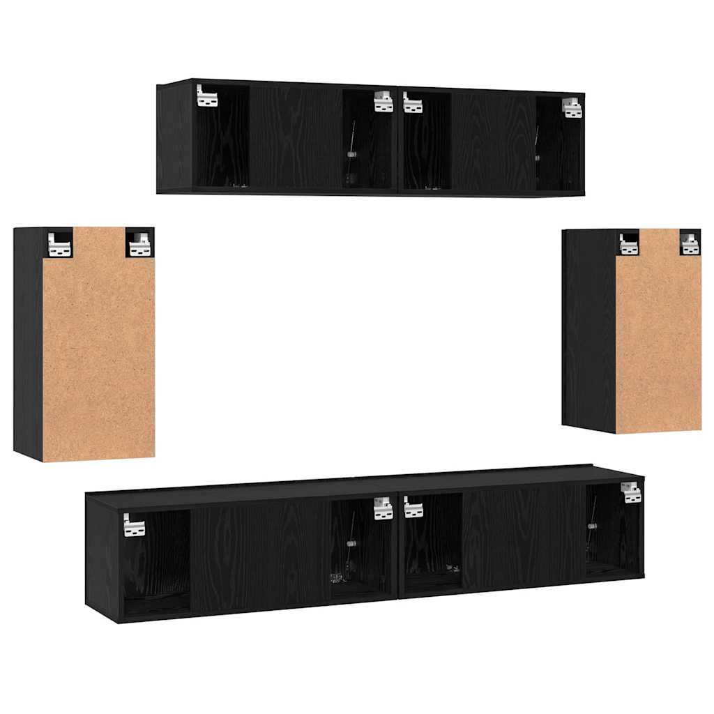 Tv-meubelset Wandgemonteerd 6 pcs Zwart Eiken Bewerkt hout is nu te koop bij PeponiXL, paradijselijk wonen!
