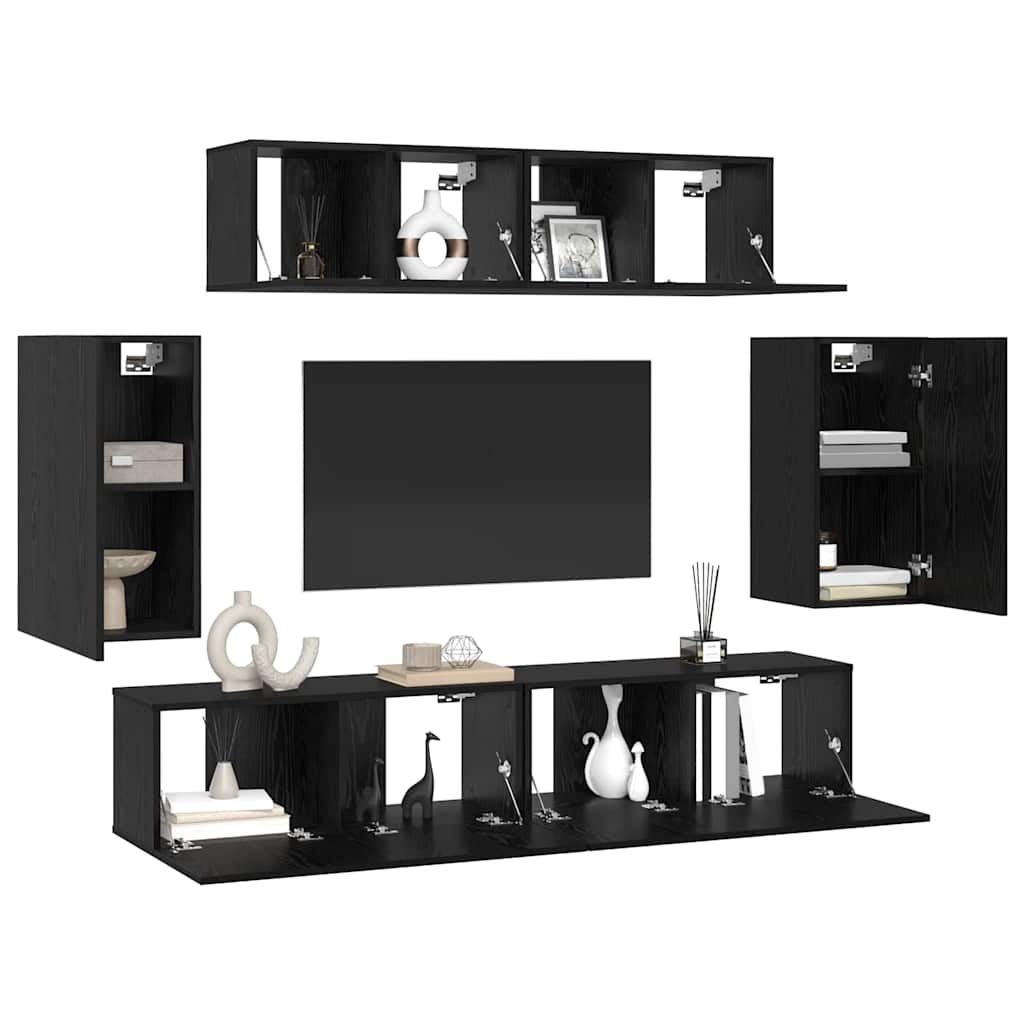 Tv-meubelset Wandgemonteerd 6 pcs Zwart Eiken Bewerkt hout is nu te koop bij PeponiXL, paradijselijk wonen!