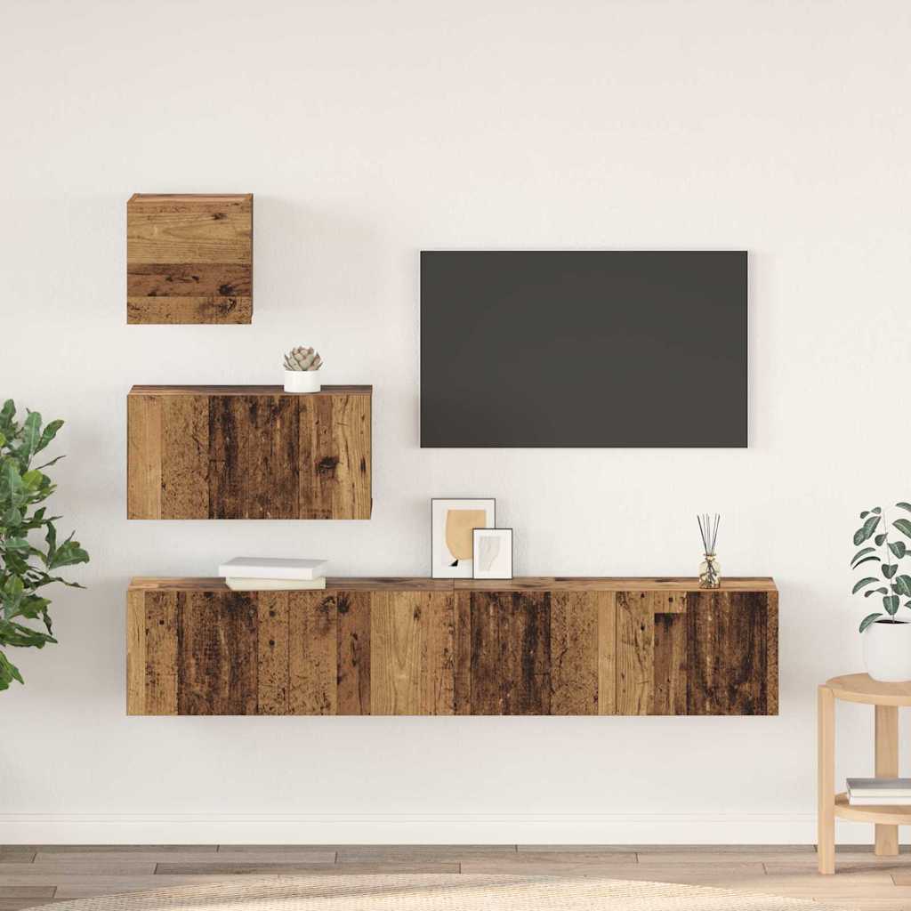 Tv-meubelset Wandgemonteerd 4 pcs Oud Hout Bewerkt hout is nu te koop bij PeponiXL, paradijselijk wonen!