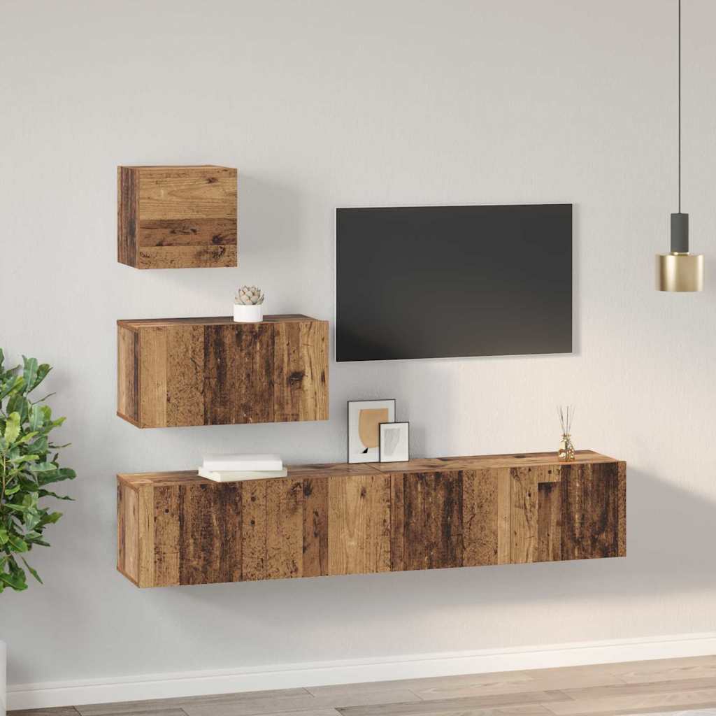 Tv-meubelset Wandgemonteerd 4 pcs Oud Hout Bewerkt hout is nu te koop bij PeponiXL, paradijselijk wonen!